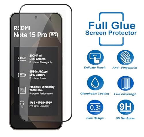Image of HD Tempered Glass Screen Protector Compatible for Redmi Note 15 Pro 5G with Edge to Edge coverage and Easy Installation kit