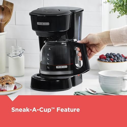 BLACK+DECKER 12-Cup Coffee Maker with Easy On/Off Switch, Easy Pour, Non-Drip Carafe with Removable Filter Basket, Vortex Technology, Black - 5