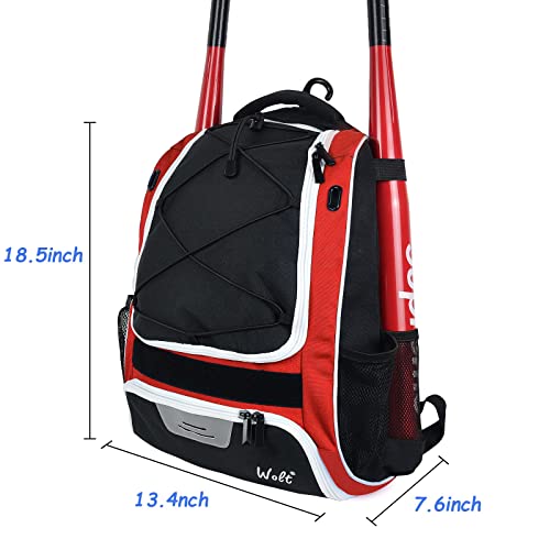 image for WOLT | Baseball Bat Backpack - Bag for Softball & T-Ball Equipment & G