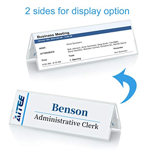 Acrylic 12 Pack Name Plates for Desks, AITEE 3x8.5 Clear Tent Name Plate Display for Office Conference, Reusable Name Tent Holder for Business Training Event - Thumbnail 3