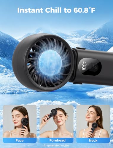 Image of Aecooly Mighty Portable Handheld Fan with Cooling Plate | 20H Max Cooling Time | 3 Flexible Modes | 5 Speeds Wind | Battery Level Display | Mini Personal Battery Powered, Gifts for Women, Travel-Black