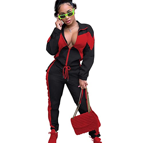 Two Piece Colorblock Patchwork Outfit for Women Womens Windbreaker Jacket