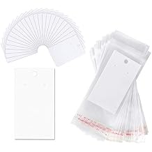Paper & Plastic Jewelry Earrings Display Cards Rectangle White W/Self-Seal Bags - Blank for You to Customize - 100 Sets...