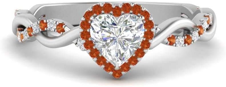 Choose Your Gemstone Intertwined Halo Diamond CZ Ring Sterling Silver Heart Shape Halo Engagement Rings Ornaments Surprise for Wife Symbol of Love Clarity Comfortable US Size 4 to 12