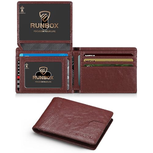 RUNBOX Wallet for Men and Women Slim Rfid Leather 2 ID Window With Gift Box