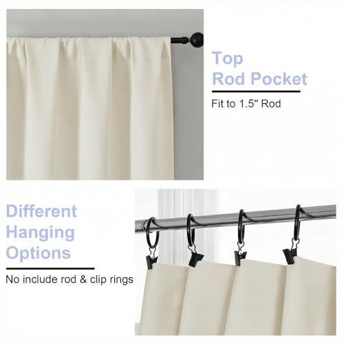 Image of Simplebrand Ava Light Beige Light Filtering Curtains for Bedroom 63 Inch Length 2 Panels Set, Privacy Thermal Insulated Rod Pocket Door Window Curtains for Patio French Door Front Door, W40 x L63 Inch