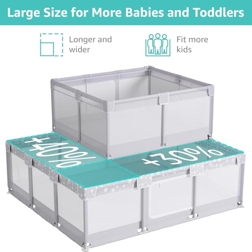Large Baby Playpen for Babies and Toddlers - 78x70in Giant Play Pen for Babies 6-12 Months Big Play Yard for Toddlers 1-3 Play Pens for Toddler Indoors Playyard Fence Pin Corrales para Bebes Grey-L