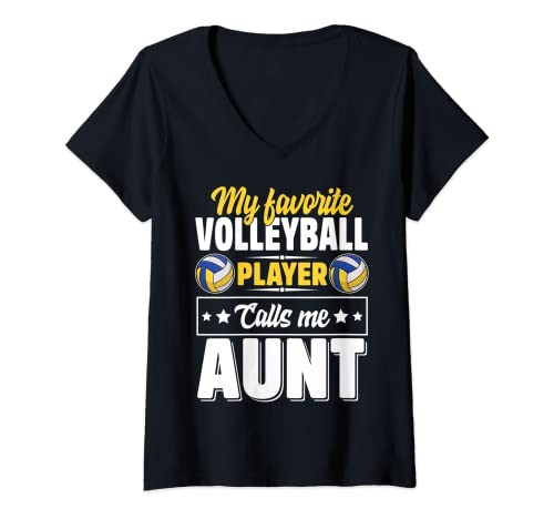 Mujer Mi jugador favorito de voleibol me llama tía día de la madre Camiseta Cuello V