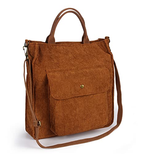 Bolso Bandolera para Mujer de Gran Capacidad, Bolsa de Compra Canva, Bolsa de Transporte con Bolsillo Interior y Cremallera, Bolso de Lona para Mujer Bolso de Hombro Turismo Informal (Marrón) Cover