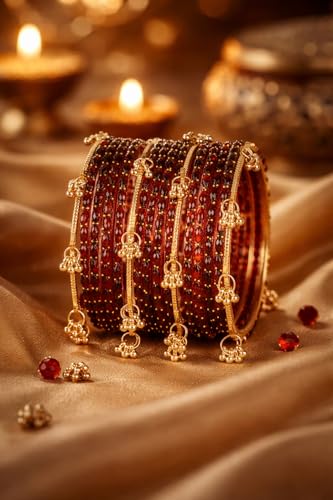 Image of Shining Diva Fashion 16 Pcs Trendy Stylish Glass & Kashmiri Ghungroo Bangles Set for Women & Girls | Traditional Festive Wedding Party Jewellery