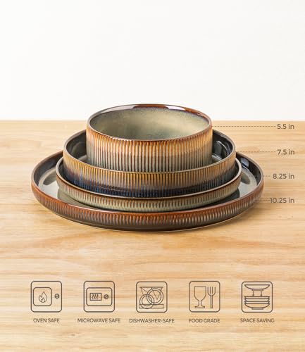 Image of TheTerra Ceramic Dinnerware Sets for 4, 16 Pieces Porcelain Lightweight Plates and Bowls Sets, Scratch Resistant Dish Set, Oven & Microwave & Dishwasher Safe, Coca Mocha