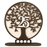 ARTREE Geldgeschenk 25. Geburtstag & Silberhochzeit aus Holz – Lebensbaum Jubiläum Geschenk mit LED, Tischdeko & Geldgeschenk in einem, besondere Geschenkidee