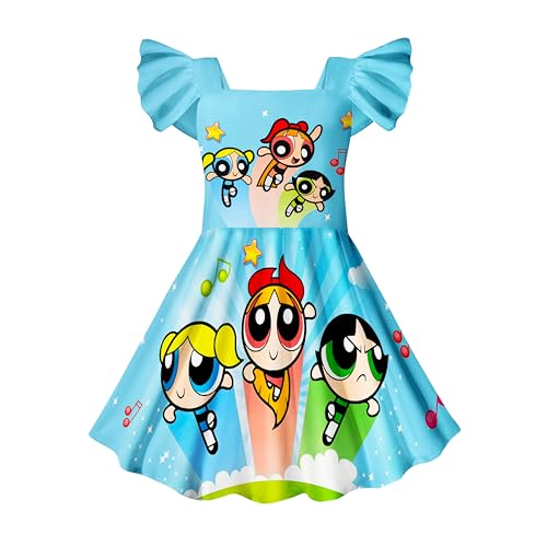 Toddler Girls Sweet Princess Dress Kids Square Neck TV Cartoon Casual Dress Birthday Gift