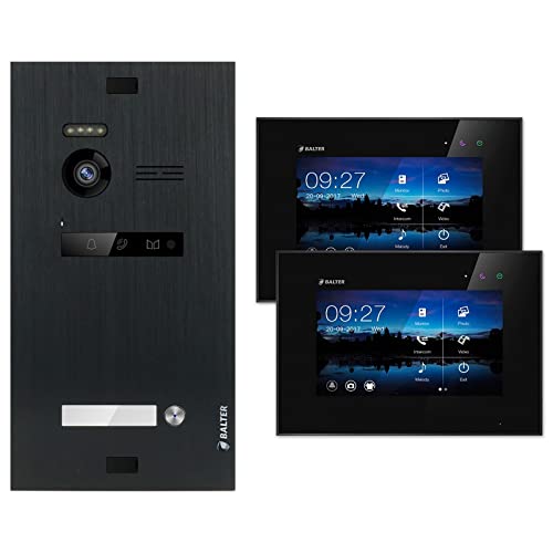 Nonic Balter EVO Video-Türsprechanlage Set 1 Familienhaus (1x Türstation mit Kamera Schwarz, 2X Touchscreen 7 Zoll LCD-Monitor Schwarz, 2-Draht Bus, 150° Kamera, Türöffner, Interkom)