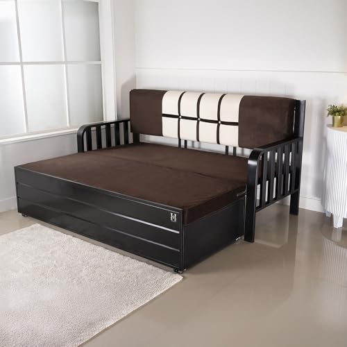 Image of Furniture Premium Etrica (6X4) Single Size Sofa Cuma Bed Metal Sofa Bed with Hydraulic Storage - 3 Seater Sofa with Cushions, Modern Living Room Sofa Set - Black Matte (Single Size (6X4)