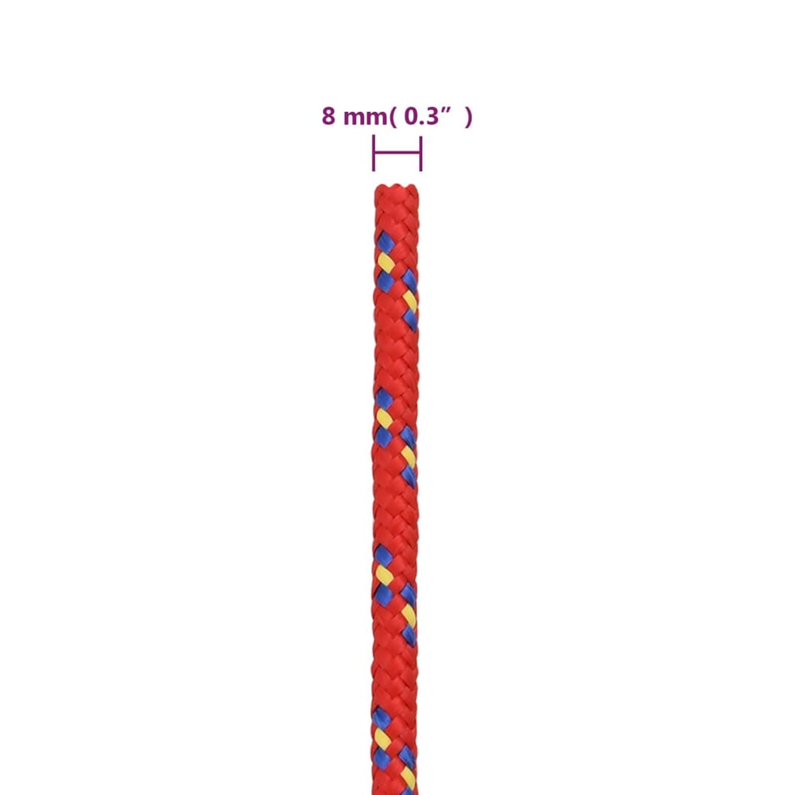 Cuerda de Barco de Polipropileno 8mm x 25m, Resistente a la Intemperie, Alta Resistencia a la Rotura de 420kg, Ideal para Navegación, Camping y Uso Marino - Color Rojo