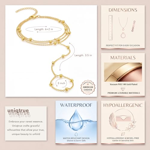 uniqtrue 14K Gold Plated Hand Chain Bracelets for Women Non Tarnish, Stack Stacked Waterproof Dainty Ring Bracelet Trendy Stackable Thin Beach Summer Bracelets Fashion Jewelry Gift by uniqtrue - Used condition - Image 4