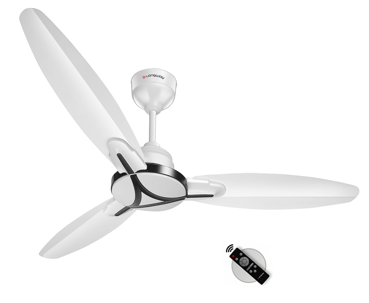 LONGWAY Zephyr 1200 mm BLDC Ceiling Fan with Remote Control | BEE 5 Star Rated Energy Efficient | Ultra High Speed 3 Blade Anti-Dust Decorative Ceiling Fan | 3 Years Warranty (White, Pack of 1)