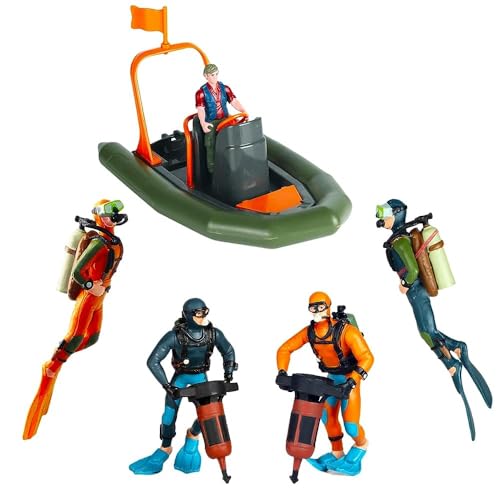 Hiawbon Speedboat Underwater Diver Figurines, Underwater Speedboat Models, Plastic Boat Model for Desk Decorations, Set of 6