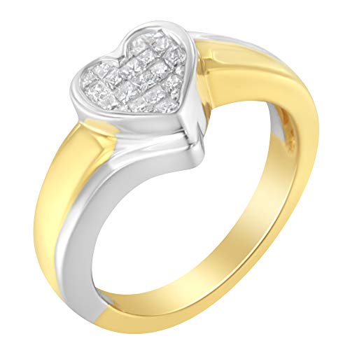 Original Classics 14K Two-Toned Gold Princess-Cut Diamond Heart Promise Ring (1/4 Cttw, H-I Color, I1-I2 Clarity) - Size 7