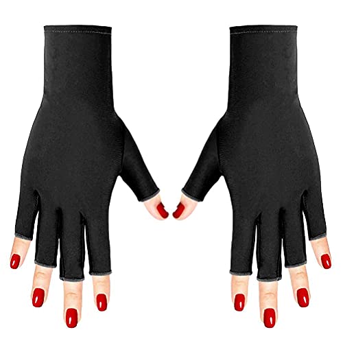 XREE 1 Paar UV Handschuhe Nägel, 20 x 8 cm Fingerlose Handschuhe Damen UV Handschuhe Maniküre Handschuhe Anti-UV Schutz für Radfahren Autofahren Angeln Fitness (Schwarz)