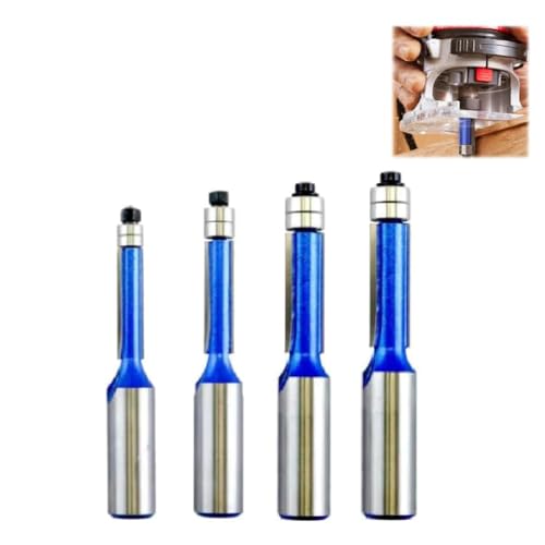 WSDMAVIS 4Pcs/Set Biaxial Trimming Tool Router 4PCS Router Bits 1/4 Shank Flush Trim Top Bearing and Bottom Bearings Sets for Superior Woodworking Precision