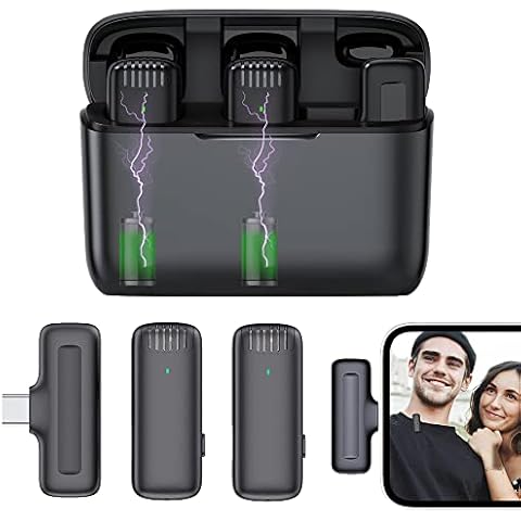 Micrófono inalámbrico de Lavalier de 2.4 GHz con botón de control de audio y 2 transmisores Cover