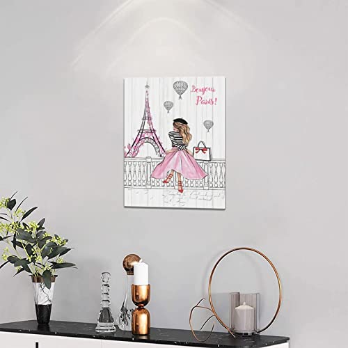 Pink Eiffel Tower Wall Art Romantic Paris Fashion Women Canvas Wall Decor Butterfly Eiffel Tower Picture Painting Print Modern Atwork For Girls Women Room Bathroom Office Framed Ready To Hang 12"X16" #TOP1