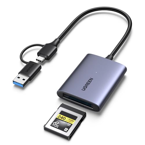 UGREEN CFexpress Type B Card Reader 10Gbps, USB-C/USB-A 2-in-1 CFexpress Adapter, 1250MB/s Read Speed, Compatible with Windows/Mac/Linux for Phone, Laptop, Tablet, ect.