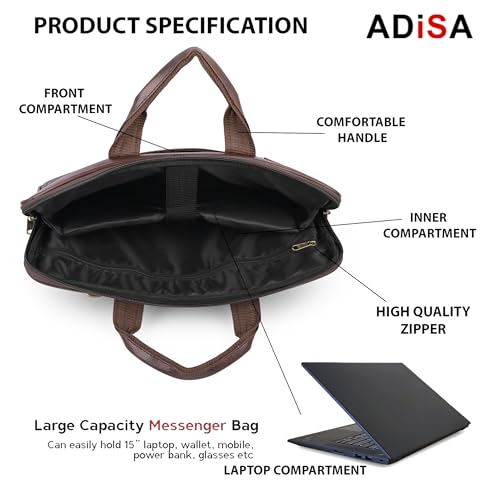 Image of ADISA Laptop Messenger Office Bag Briefcase for Work for Men (LB6056-BRO)