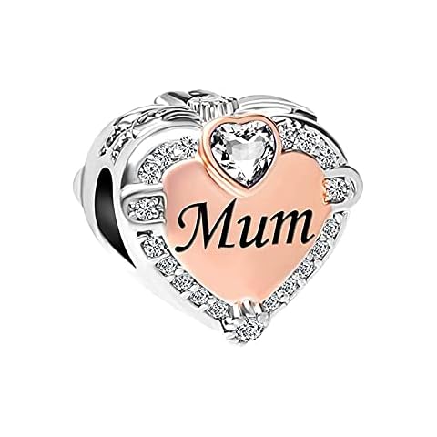 KunBead Jewelry Love Heart Mum Mother Bead Charms Compatible with Pandora Charm Bracelets Gifts for Mum from Daughter Son Cover