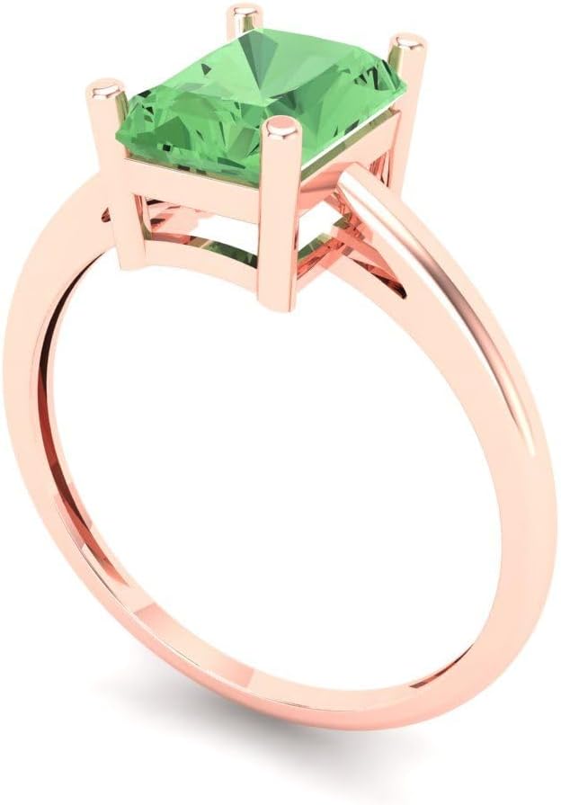 Clara Pucci 14K Solid Rose Gold 2 ctw Green Solitaire Ring for Women | Anniversary, Birthday Gift | 8x6mm Emerald Cut - Image 2