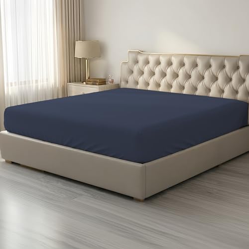 Image of HBHLFZ Twin Fitted Sheet Only, Soft Breathable Bottom Sheet - 39 inchx75 inch Deep Pockets Twin Size Fitted Sheet - All Around Stretch Fit, Wrinkle Resistant, Colorfast - Easy Care, Navy