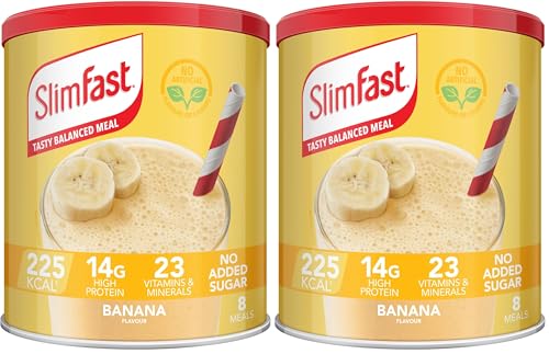 SlimFast Meal Replacement Shake for Weight Loss & Balanced Diet, Vitamins and Minerals, Low Calorie, High Protein, Banana Flavour, 8 servings, 292 g, Packaging May Vary (Pack of 2)