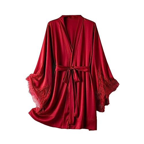 Robe de chambre en satin pour femme avec dentelle fine d'été