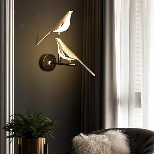 Image of kinis Nordic Golden Double Chirpy Bird Led Wall Light for Living Room /Modern Style Led Wall Lamps for Bedroom /Led Wall Lights for Home Decoration /Led Wall Scone for Restaurants /Cafe /Hotels /Bar
