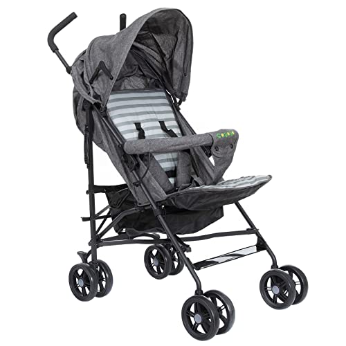 SAYOYO Buggy Faltbar Passend für 6 Monate bis 15 kg, Leichter Kinderwagen mit Korb und Erweitertes Verdeck und 5-Punkt-Gurt, Grau Cover