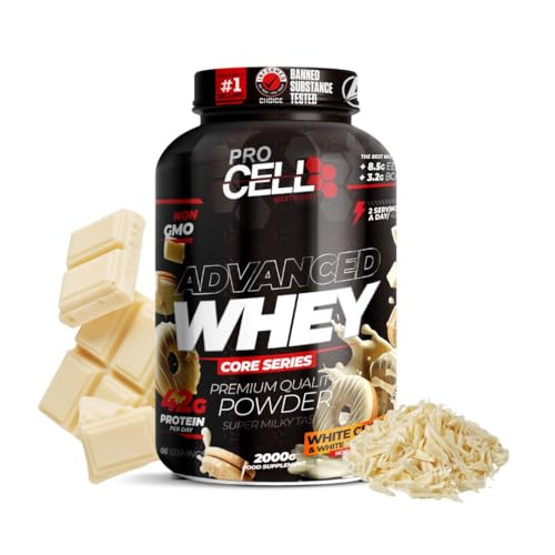 WheyCore | Proteinas Whey (2kg) Sabor Chocolate Blanco, Zero Azúcar, 21g de Proteina, 66 Servicios - Whey Protein - Concentrado y Aislado de Suero - Proteinas para Masa Muscular en Polvo para Batidos