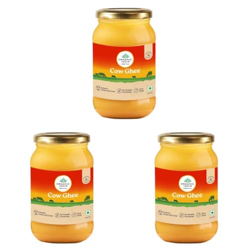 Image of Organic India Pure Cow Ghee, 500ml | Labs Tested on 250+ Parameters | Certified Organic | Glass Bottle | Sourced from Organically Fed Cows | Authentic Taste, Rich in Healthy Fat (Pack of 3)