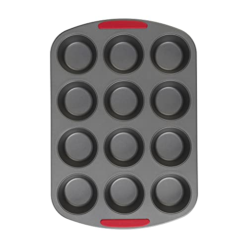 GoodCook MegaGrip 12-Cup Nonstick Steel Cupcake and Muffin Pan with Silicone Grip Handles, Gray