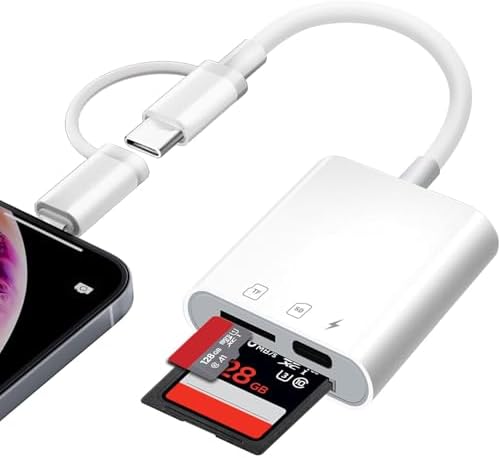SD Kartenleser iPhone,SD Card Reader für iPhone/iPad/Kamera,SD Kartenleser USB C gleichzeitiges Laden und Kartenlesen,iPhone SD Kartenleser,Card Reader Kartenlesegerät mit Dual Slo