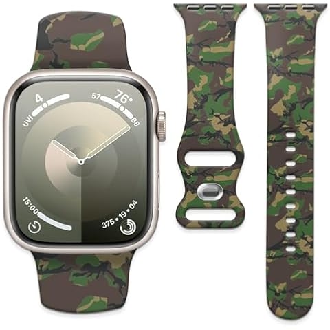 Soft Silicone Pattern Printed Bands Compatible with Apple Watch Band 38mm 40mm /42mm 44mm Men Women Sport Replacement Wrist Strap for iWatch Series 6 5 4 3 2 1 SE(Camo-18) Cover