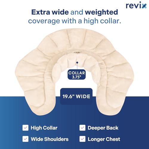 Image of REVIX Microwave Heating Pad for Neck and Shoulders, Moist Heating Pad Microwavable for Back Discomfort, Cordless Heated Neck Wrap, Weighted Neck Warmer Microwavable with Herbs, Beige