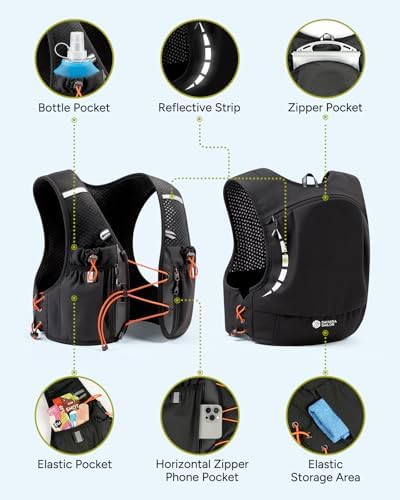Sahara Sailor Running Vest for Women Men, Dual 500ml Soft Flasks, Adjustable Chest Waist Fit, Multi-Pockets, Lightweight Breathable Reflective Hydration Backpack for Running, Trail, Cycling, Hiking, M — view 2