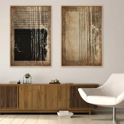 Affiches vintage pour salon scandinave | Duo de toiles marron minimalistes et cadres XINBAO