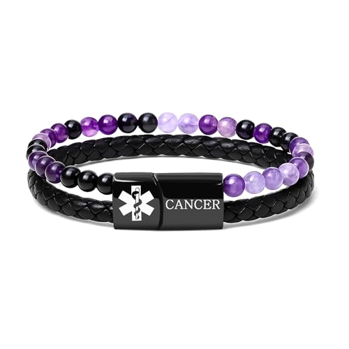 Zircobic pulsera de concienciación médica – placa de acero grabada Cáncer,...