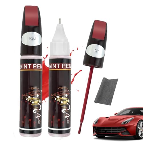 Reparador de Reparador Arañazos Coche,Rojo Rotulador Arañazos Coche,Reparación de Rayones de Coche 2-en-1,Bolígrafo Quita Arañazos Coche,Cubre y Repara Pequeños Rayones en tu Auto Bicicleta,2 Piezas