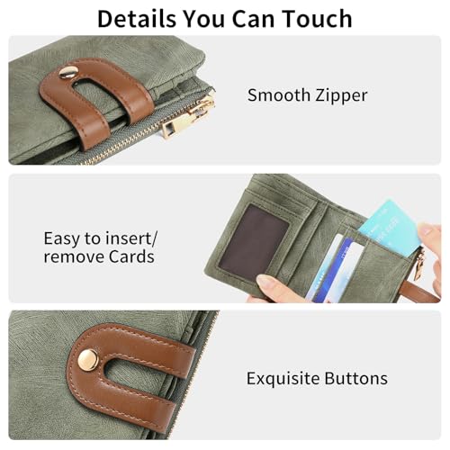 Small Wallets for Women Leather Bifold RFID Blocking Card Holder Compact Wallet Women with Zipper Coin Pocket4