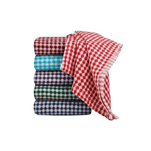 Image of Vriksham Set of 6 Diamond Cleaning Cloth, Dish Towel, Pure Cotton, 12 x 20 inch Size (6, Multi 12x20)