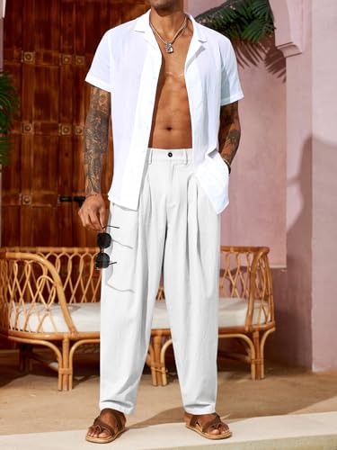 Runcati Mens Linen Baggy Pants Pleated Casual Harem Pants Beach Hippie Summer Trousers4